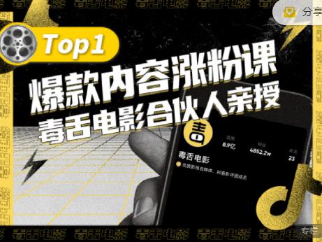 【毒舌电影合伙人亲授】抖音爆款内容涨粉课，5000万抖音大号首次披露涨粉机密-九章网创