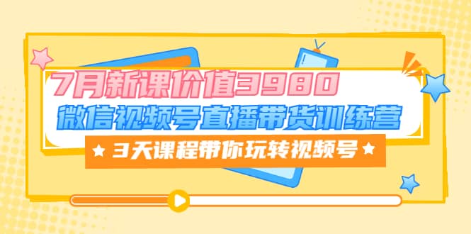 微信视频号直播带货训练营，3天课程带你玩转视频号：7月新课价值3980-九章网创