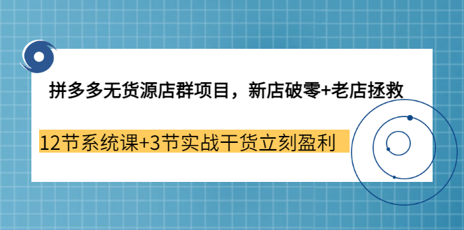 拼多多无货源店群项目，新店破零 老店拯救 12节系统课 3节实战干货立刻盈利-九章网创