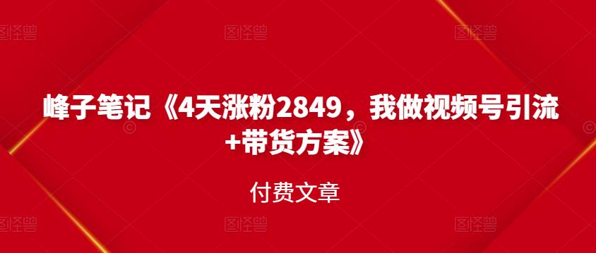 峰子笔记《4天涨粉2849，我做视频号引流 带货方案》付费文章-九章网创