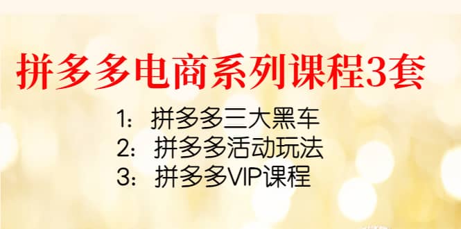 拼多多电商系列课程3套：拼多多三大黑车 拼多多活动玩法 拼多多VIP课程-九章网创