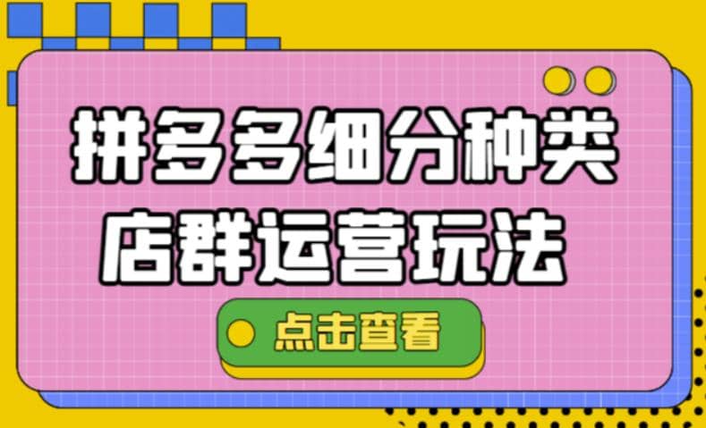 拼多多细分种类店群运营玩法3.0，11月最新玩法，小白也可以操作-九章网创