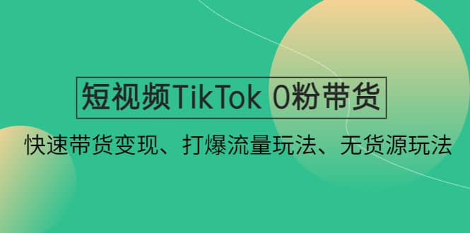 短视频TikTok 0粉带货：快速带货变现、打爆流量玩法、无货源玩法-九章网创