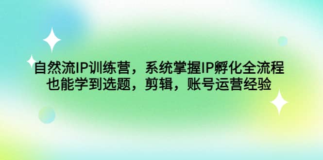 自然流IP训练营，系统掌握IP孵化全流程，也能学到选题，剪辑，账号运营经验-九章网创