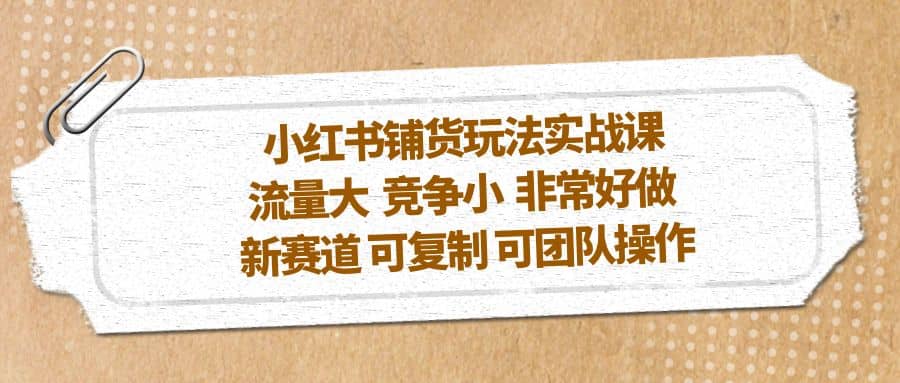 小红书铺货玩法实战课，流量大 竞争小 非常好做 新赛道 可复制 可团队操作-九章网创