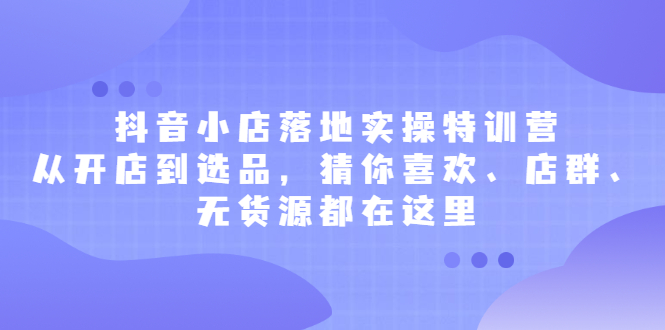 抖音小店落地实操特训营，从开店到选品，猜你喜欢、店群、无货源都在这里-九章网创