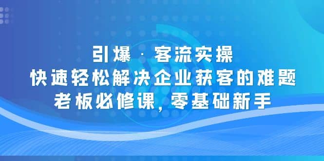 引爆·客流实操：快速轻松解决企业获客的难题，老板必修课，零基础新手-九章网创