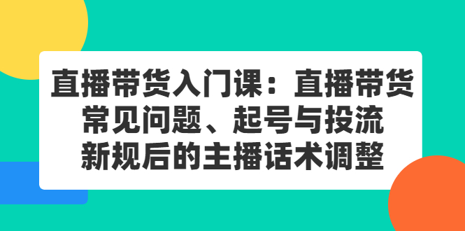 直播带货入门课：直播带货常见问题、起号与投流、新规后的主播话术调整-九章网创