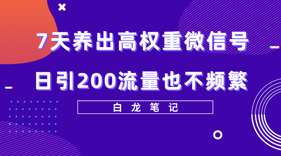 7天养出高权重微信号，日引200流量也不频繁，方法价值3680元-九章网创