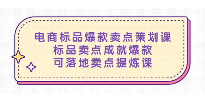 电商标品爆款卖点策划课，标品卖点成就爆款，可落地卖点提炼课-九章网创