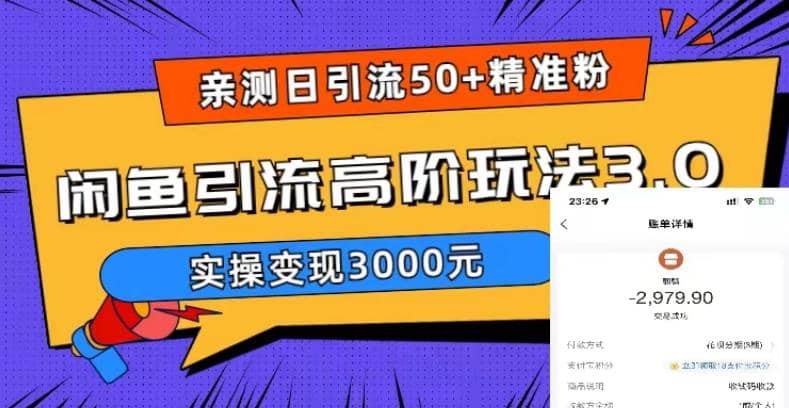 实测日引50 精准粉，闲鱼引流高阶玩法3.0，实操变现3000元-九章网创