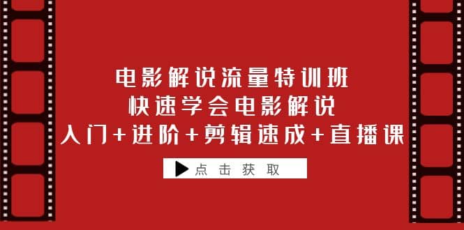 电影解说流量特训班：快速学会电影解说，入门 进阶 剪辑速成 直播课-九章网创