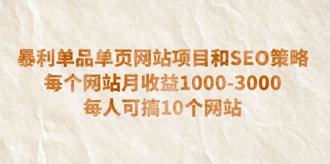 暴利单品单页网站项目和SEO策略 每个网站月收益1000-3000 每人可搞10个-九章网创