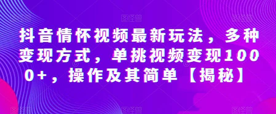 抖音情怀视频最新玩法，多种变现方式，单挑视频变现1000 ，操作及其简单【揭秘】-九章网创