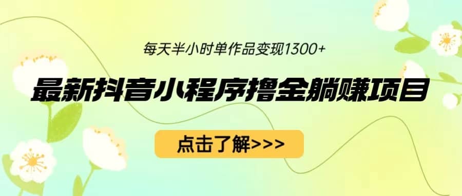 最新抖音小程序撸金躺赚项目，一部手机每天半小时，单个作品变现1300-九章网创