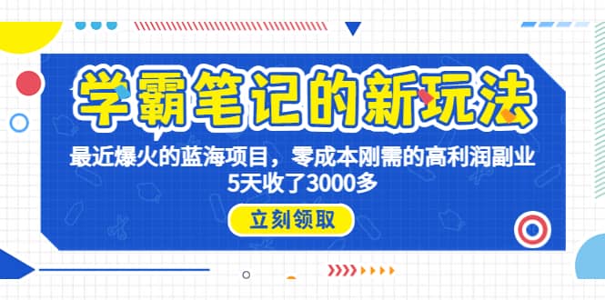 学霸笔记新玩法，最近爆火的蓝海项目，0成本高利润副业，5天收了3000多-九章网创