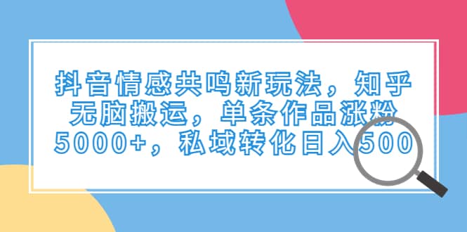 抖音情感共鸣新玩法，知乎无脑搬运，单条作品涨粉5000 ，私域转化日入500-九章网创