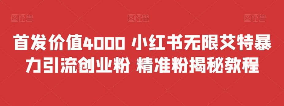 首发价值4000 小红书无限艾特暴力引流创业粉 精准粉揭秘教程-九章网创