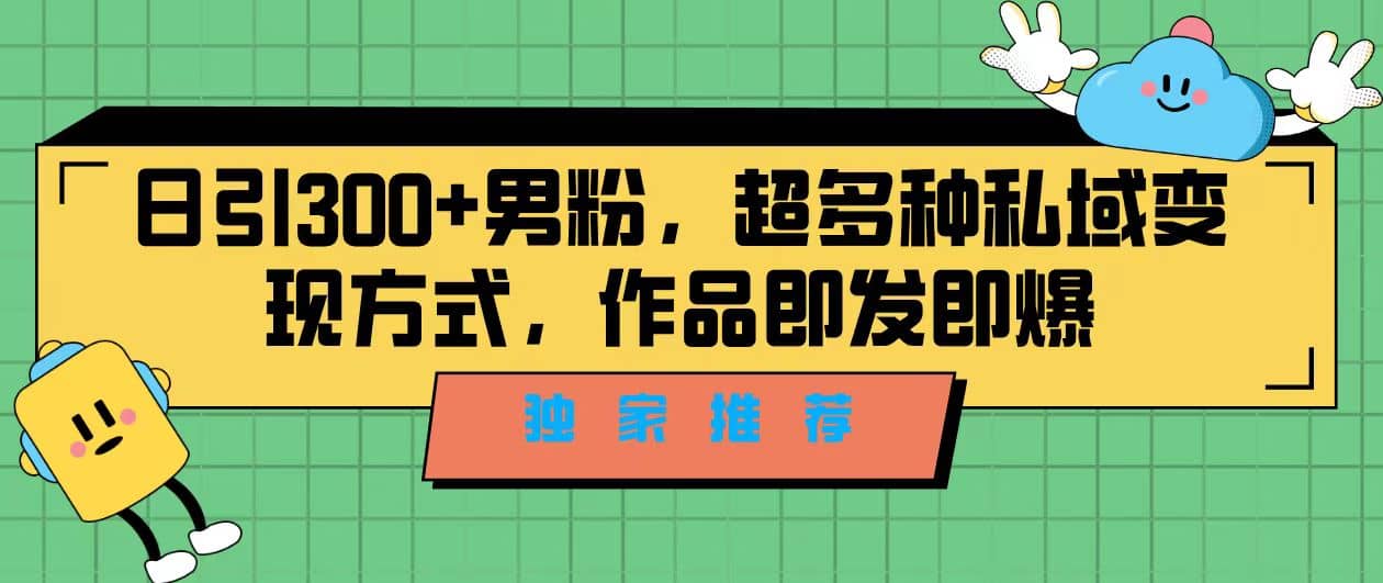 独家推荐！日引300 男粉，超多种私域变现方式，作品即发即报-九章网创