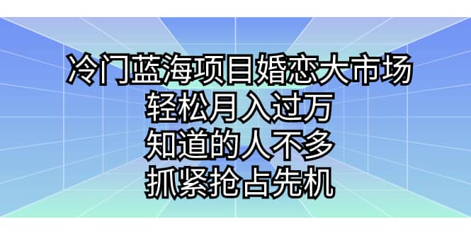 冷门蓝海项目婚恋大市场，轻松月入过万，知道的人不多，抓紧抢占先机-九章网创