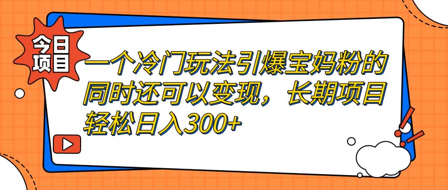 一个冷门玩法引爆宝妈粉的同时还可以变现，长期项目轻松日入300-九章网创