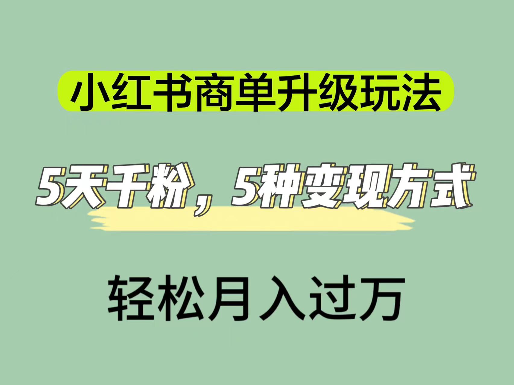 小红书商单升级玩法，5天千粉，5种变现渠道，轻松月入1万-九章网创