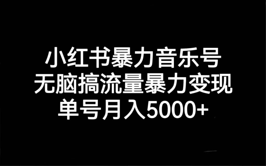 小红书暴力音乐号，无脑搞流量暴力变现，单号月入5000-九章网创