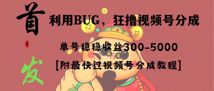 图片[1]-全网独家首发，视频号BUG，超短期项目，单号每日净收益300-5000！-九章网创