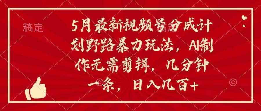 5月最新视频号分成计划野路暴力玩法，ai制作，无需剪辑。几分钟一条，…-九章网创