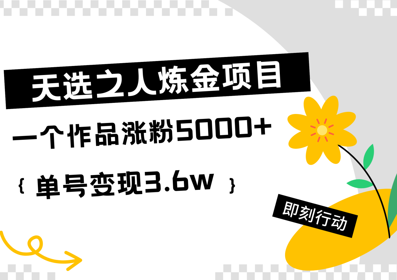 天选之人炼金热门项目，一个作品涨粉5000+，单号变现3.6w-九章网创