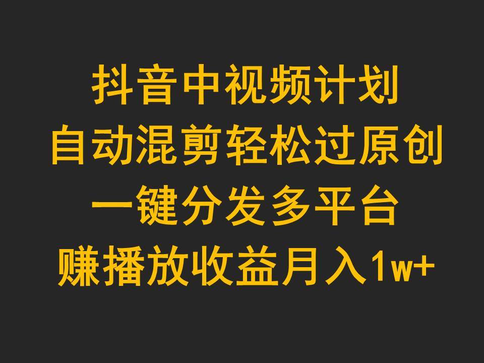 抖音中视频计划，自动混剪轻松过原创，一键分发多平台赚播放收益，月入1w+-九章网创