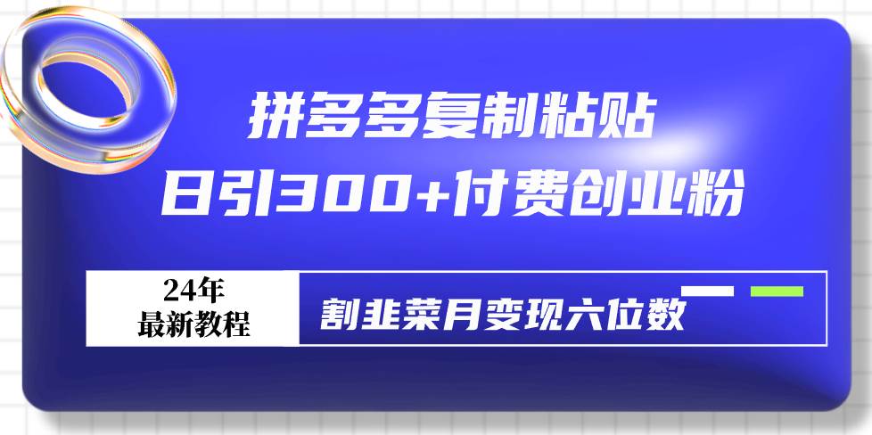 拼多多复制粘贴日引300+付费创业粉，割韭菜月变现六位数最新教程！-九章网创