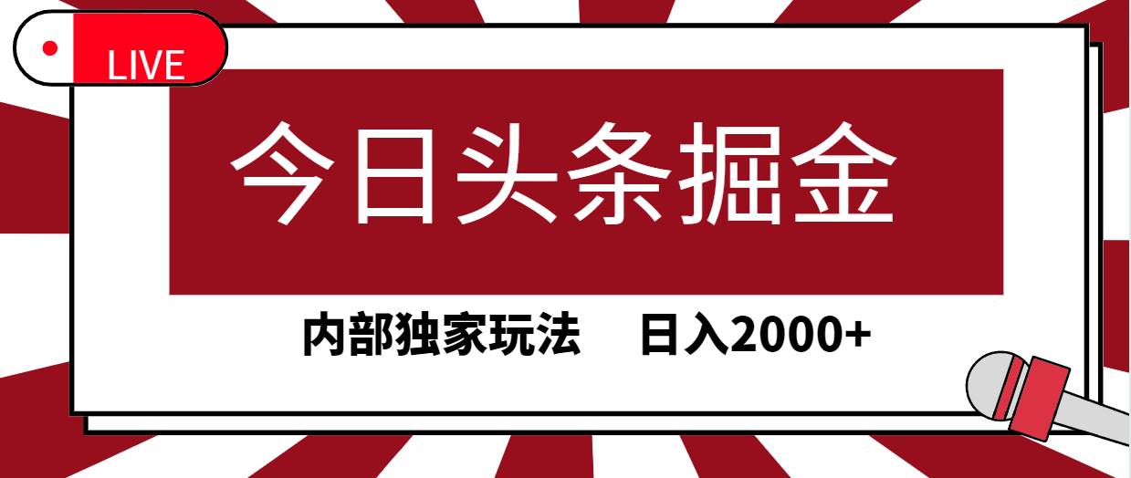 今日头条掘金，30秒一篇文章，内部独家玩法，日入2000+-九章网创