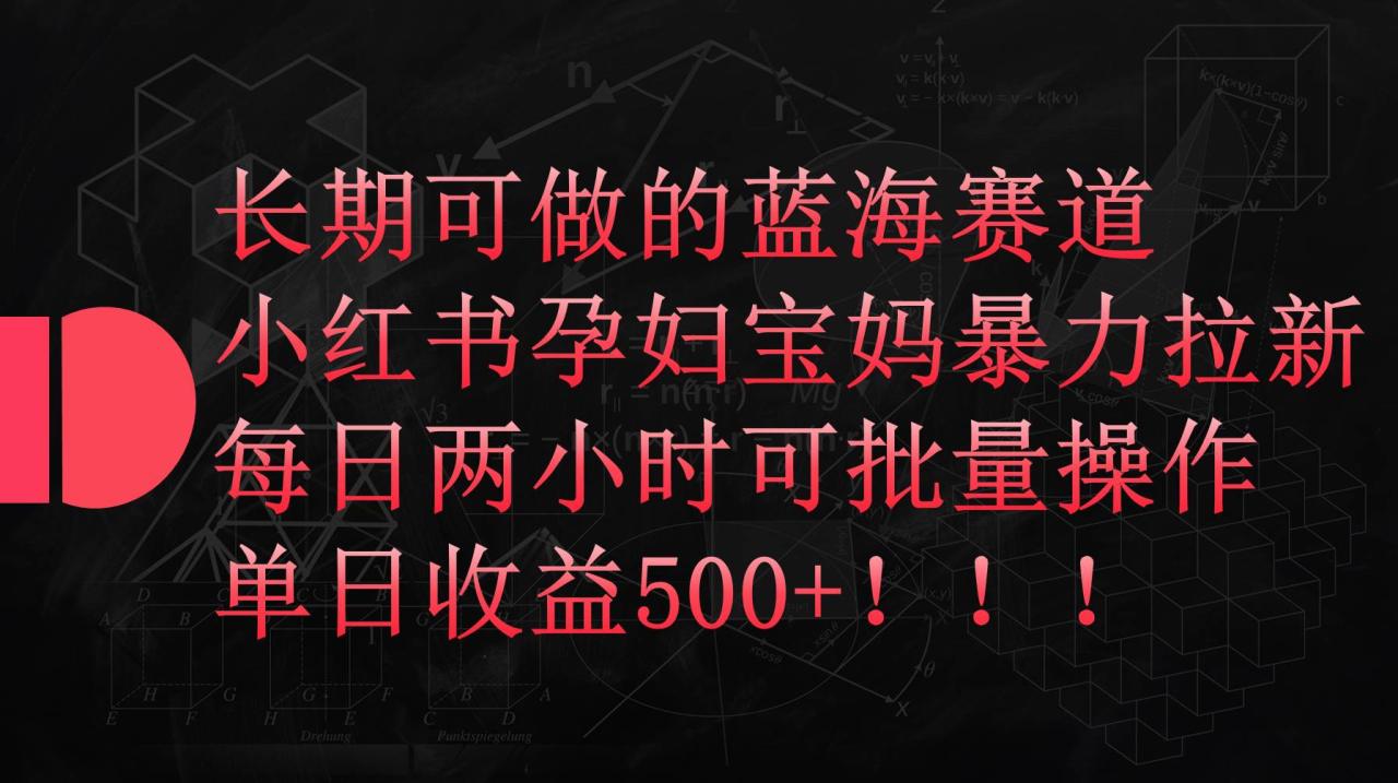 小红书孕妇宝妈暴力拉新玩法，每日两小时，单日收益500+-九章网创