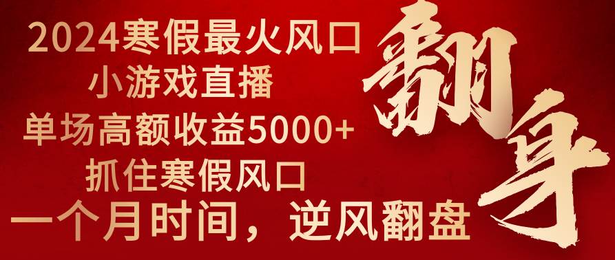 图片[1]-2024年最火寒假风口项目 小游戏直播 单场收益5000+抓住风口 一个月直接提车-九章网创