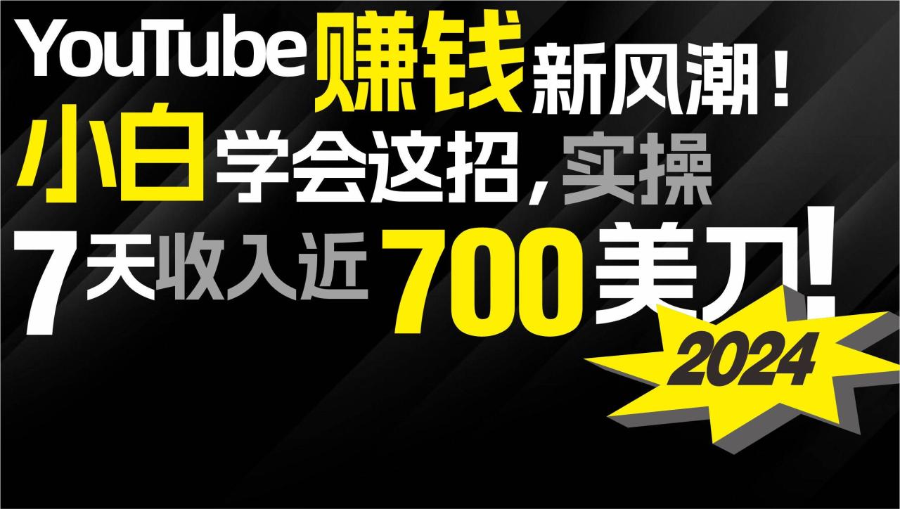 2024 YouTube赚钱新风潮！小白学会这招，7天收入近7百美金！-九章网创