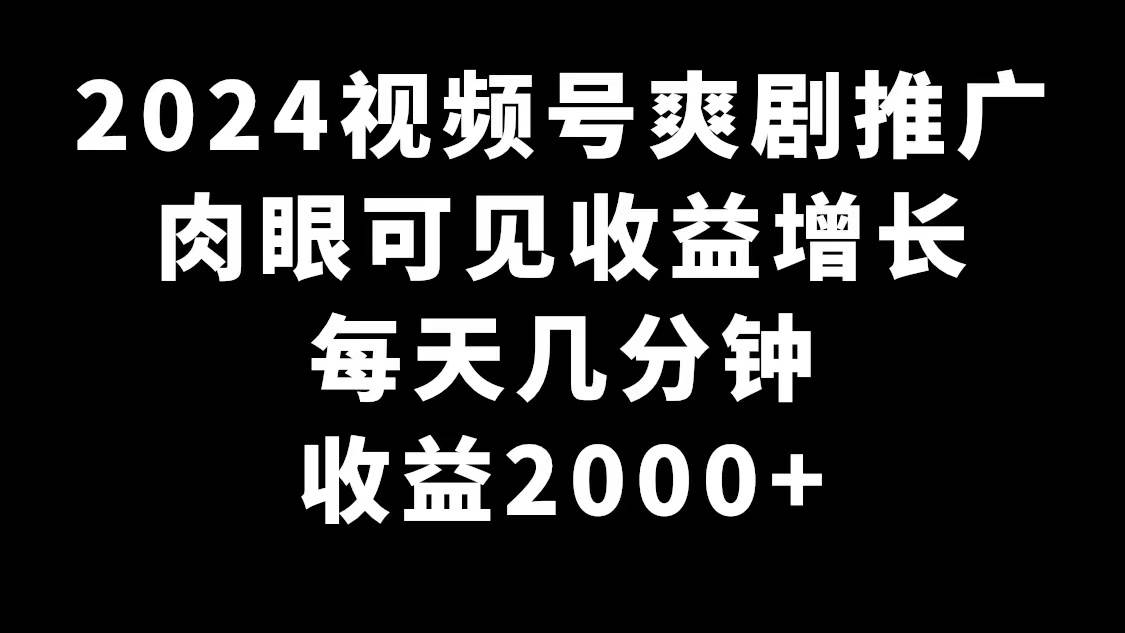 图片[1]-2024视频号爽剧推广，肉眼可见的收益增长，每天几分钟收益2000+-九章网创