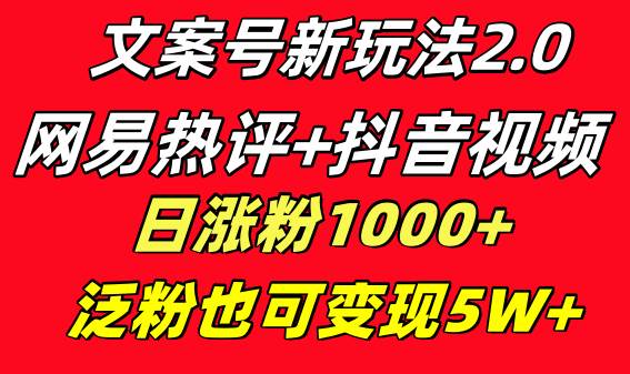 图片[1]-文案号新玩法 网易热评+抖音文案 一天涨粉1000+ 多种变现模式 泛粉也可变现-九章网创