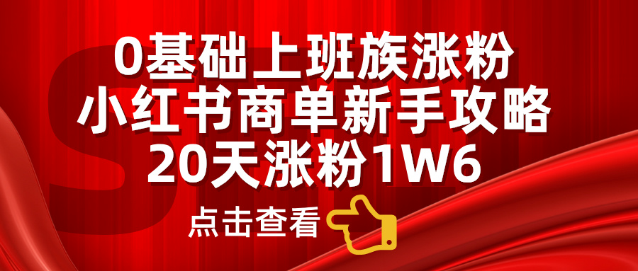 0基础上班族涨粉，小红书商单新手攻略，20天涨粉1.6w-九章网创