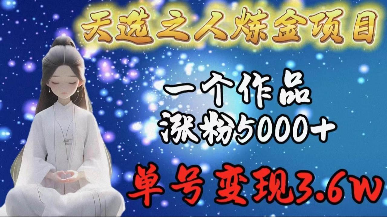 天选之人炼金项目，一个作品涨粉5000+，单号变现3.6w-九章网创