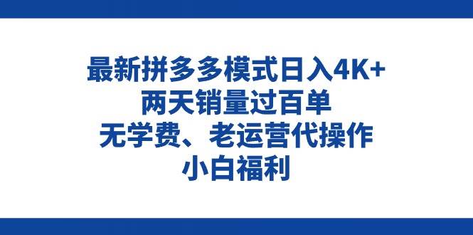 拼多多最新模式日入4K+两天销量过百单，无学费、老运营代操作、小白福利-九章网创