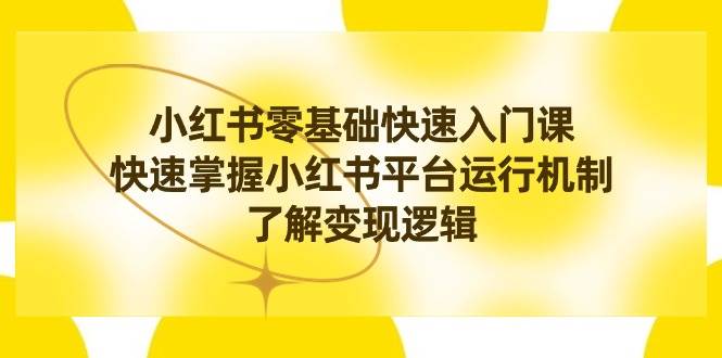 小红书0基础快速入门课，快速掌握小红书平台运行机制，了解变现逻辑-九章网创