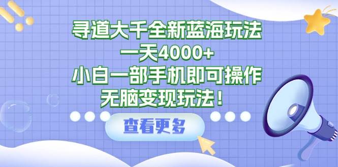 寻道大千全新蓝海玩法，一天4000+，小白一部手机即可操作，无脑变现玩法！-九章网创