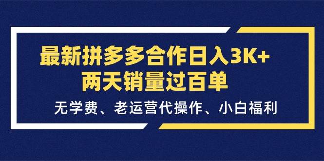 最新拼多多合作日入3K+两天销量过百单，无学费、老运营代操作、小白福利-九章网创