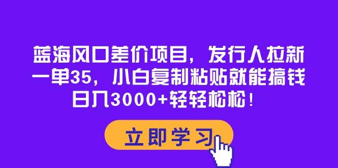 蓝海风口差价项目，发行人拉新，一单35，小白复制粘贴就能搞钱！日入3000+轻轻松松-九章网创