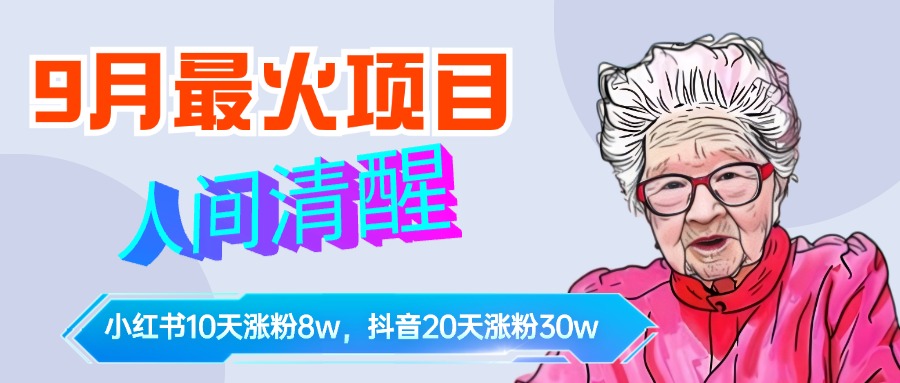 9月最火项目，人间清醒柒奶奶，10天小红薯涨粉8w+，单篇笔记报价1400.-九章网创