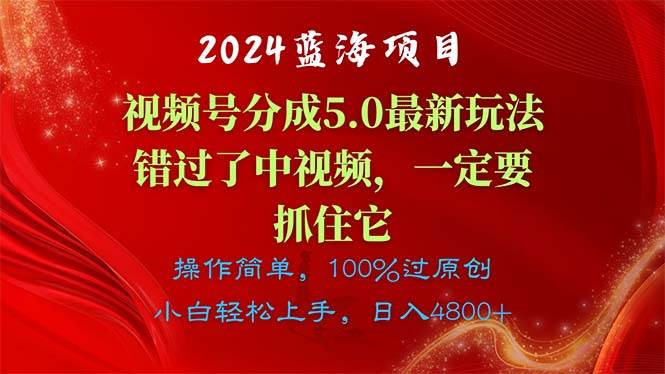 2024蓝海项目，视频号分成计划5.0最新玩法，错过了中视频，一定要抓住…-九章网创