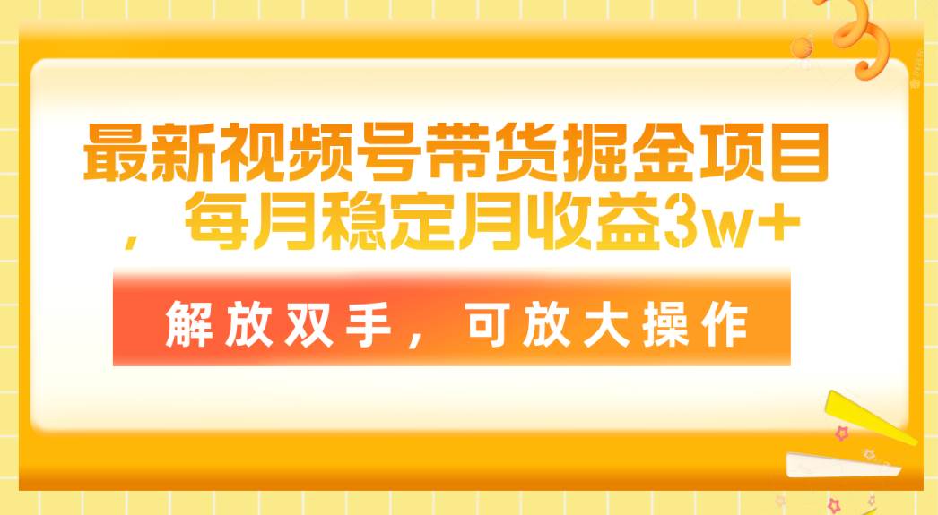 最新视频号带货掘金项目，每月稳定月收益3w+，解放双手，可放大操作-九章网创