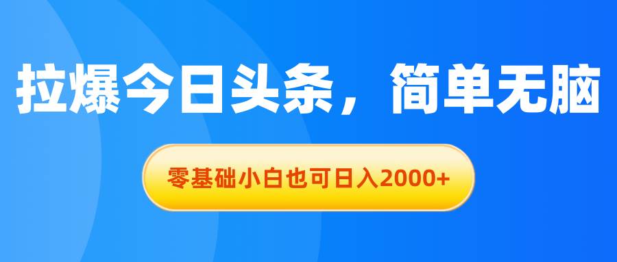 拉爆今日头条，简单无脑，零基础小白也可日入2000+-九章网创