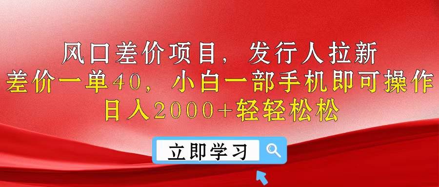 风口差价项目，发行人拉新，差价一单40，小白一部手机即可操作，日入20…-九章网创